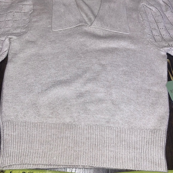 NWT Sweater crop puffy sleeves lace v neck collar, Ryegrass - Picture 10 of 10